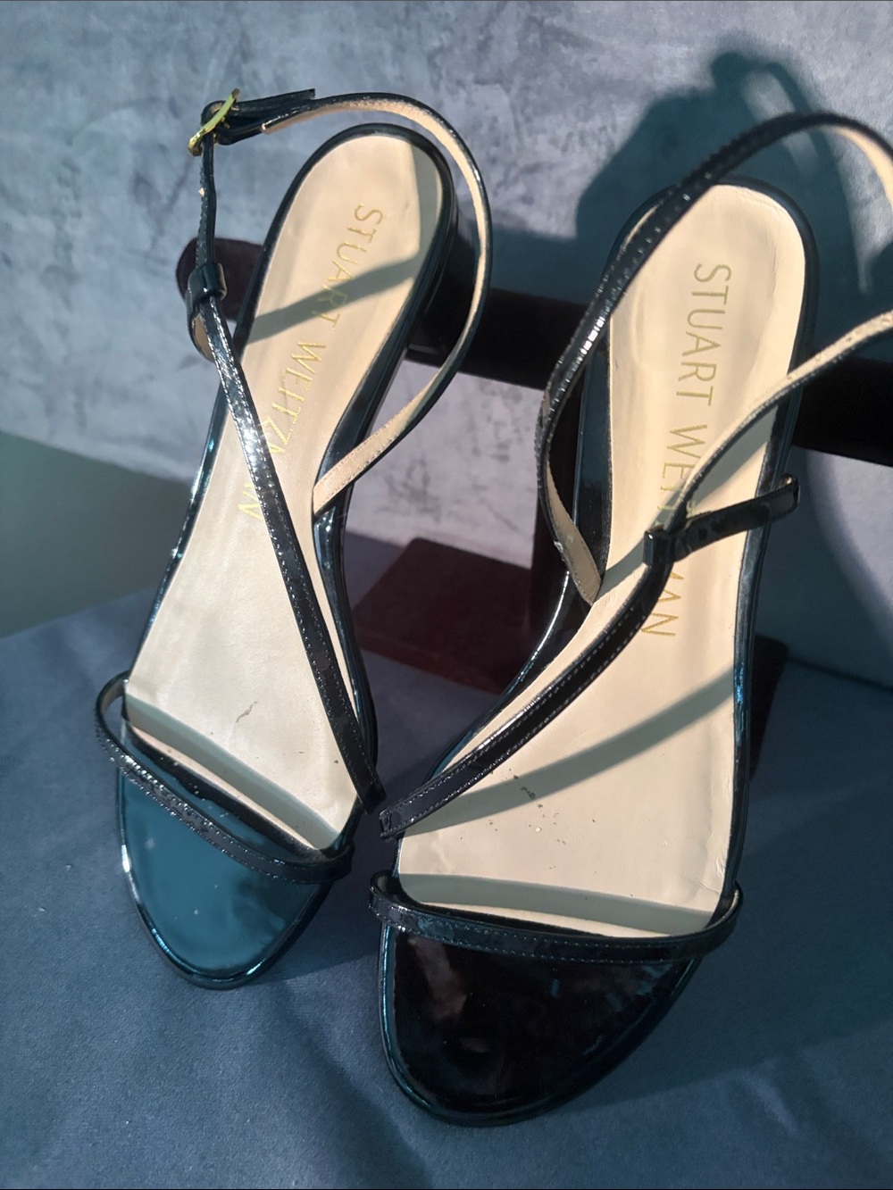 Stuart Weitzman Black Patent Leather Strappy Heels